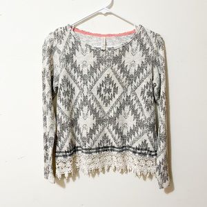 Xhilaration Aztec sweater with lace detailing